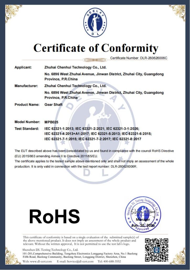Gear RoHS Certificate